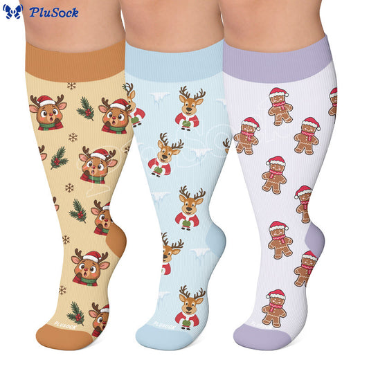 Plusock Plus Size Festive Reindeer Compression Socks - image 0