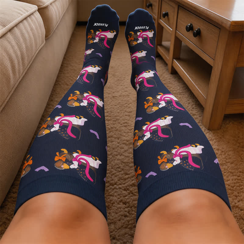 Plusock Plus Size Party Pup Cat Dog Compression Socks - image 3