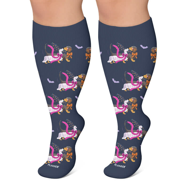 Plusock Plus Size Party Pup Cat Dog Compression Socks - Navy Blue - 4XL - image 6