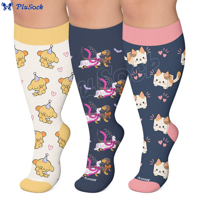 Plusock Plus Size Party Pup Cat Dog Compression Socks - image 0
