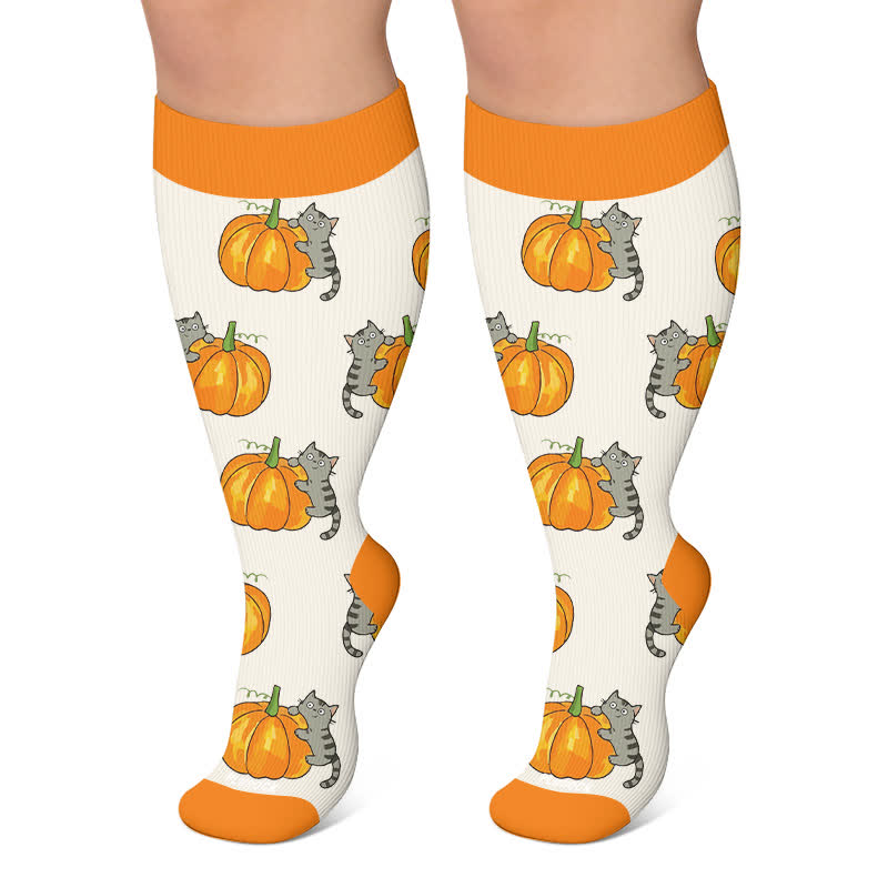 Plusock Plus Size Animal Fruits Compression Socks - Orange - 4XL - image 4