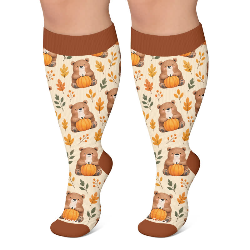 Plusock Plus Size Autumn Animal Leaf Compression Socks - Coffee - 4XL - image 4