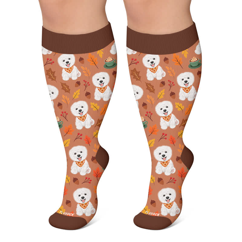 Plusock Plus Size Autumn Animal Leaf Compression Socks - Brown - 4XL - image 6