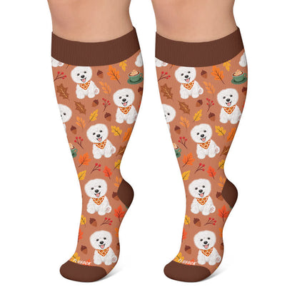 Plusock Plus Size Autumn Animal Leaf Compression Socks - Brown - 4XL - image 6