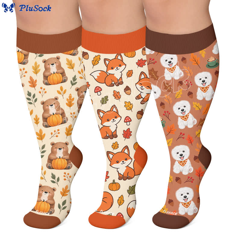Plusock Plus Size Autumn Animal Leaf Compression Socks - image 0
