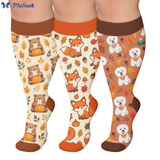 Plusock Plus Size Autumn Animal Leaf Compression Socks - image 0