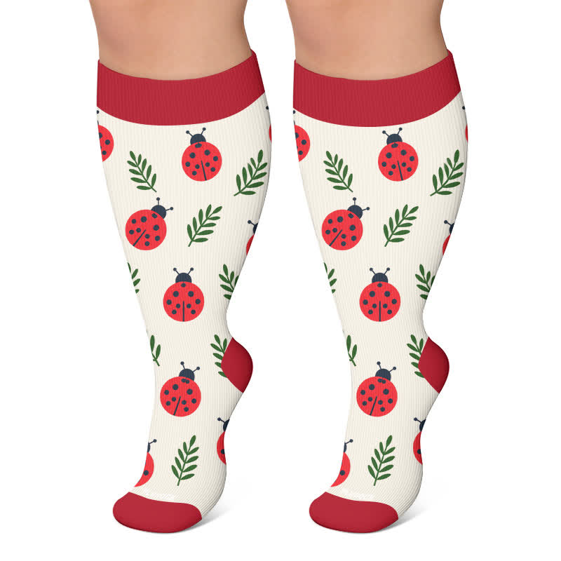 Plusock Plus Size Frog Ladybug Avocado Compression Socks - Red - 4XL - image 5