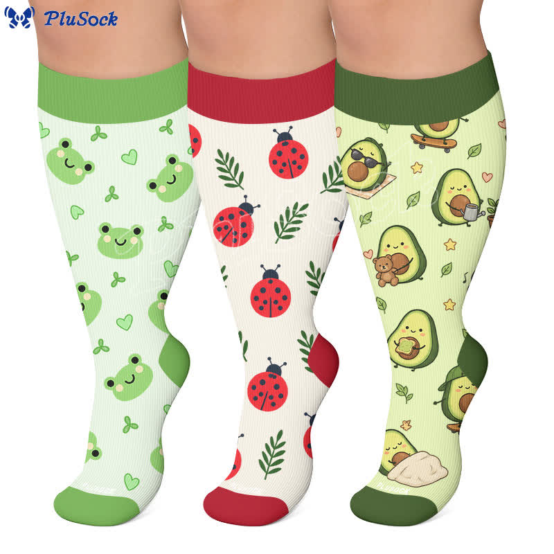 Plusock Plus Size Frog Ladybug Avocado Compression Socks - image 0
