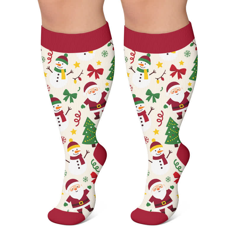Plusock Plus Size Christmas Santa Compression Socks - Beige - 4XL - image 5