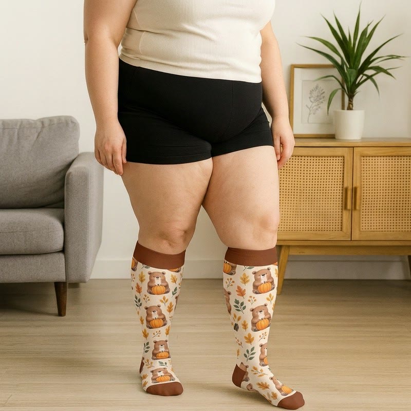 Plusock Plus Size Autumn Animal Leaf Compression Socks - image 2
