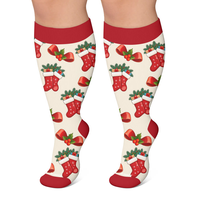 Plusock Plus Size Festive Penguin Compression Socks - Red - 4XL - image 5