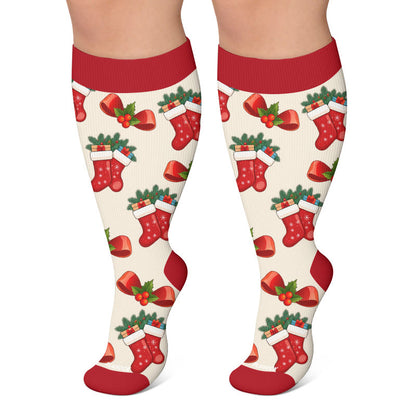 Plusock Plus Size Festive Penguin Compression Socks - Red - 4XL - image 5