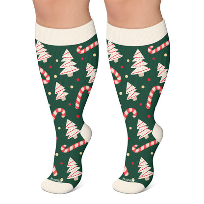 Plusock Plus Size Festive Penguin Compression Socks - Green - 4XL - image 6