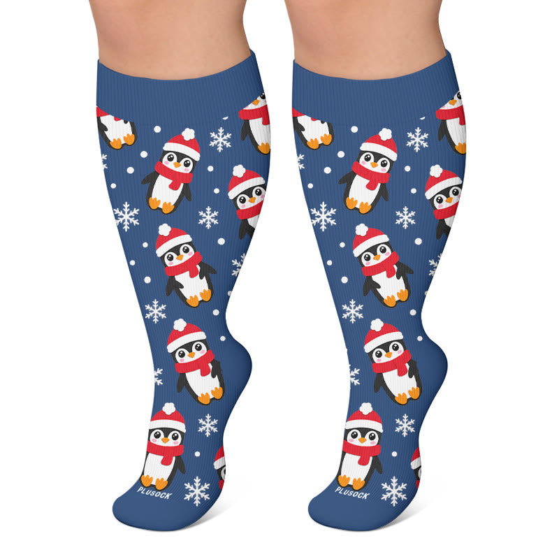 Plusock Plus Size Festive Penguin Compression Socks - Navy Blue - 4XL - image 4