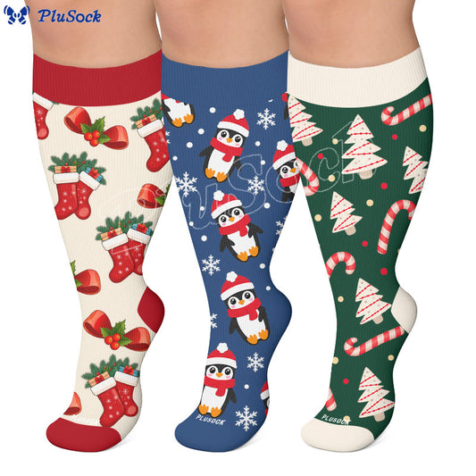 Plusock Plus Size Festive Penguin Compression Socks - image 0
