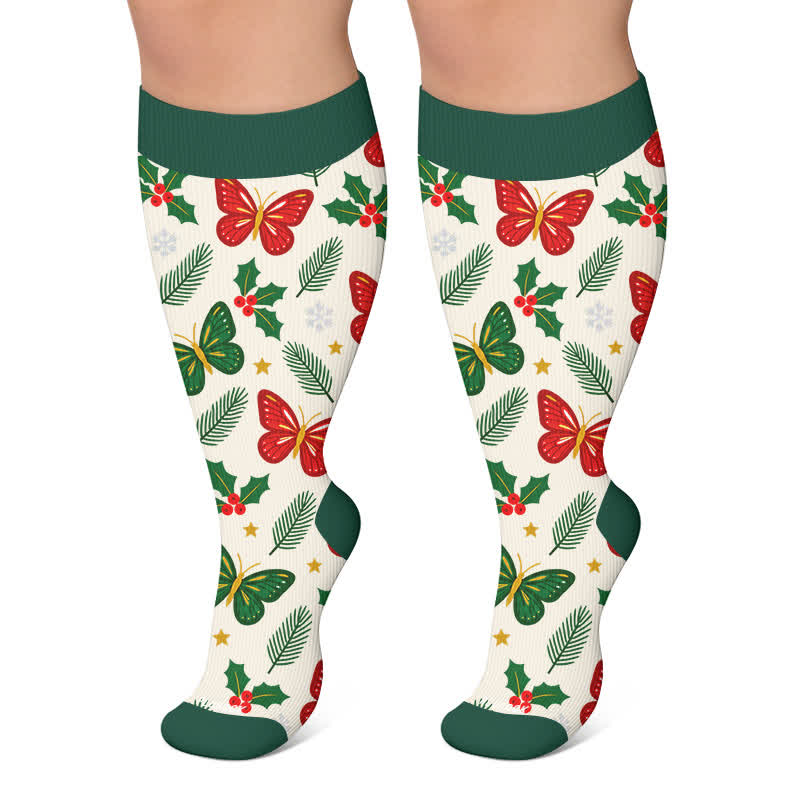 Plusock Plus Size Christmas Butterfly Dog Compression Socks - Green - 4XL - image 6