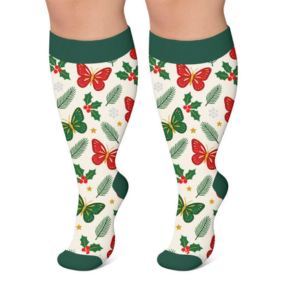 Plusock Plus Size Christmas Butterfly Dog Compression Socks - Green - 4XL - image 6
