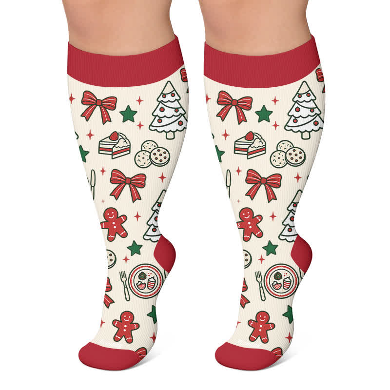 Plusock Plus Size Christmas Butterfly Dog Compression Socks - Red - 4XL - image 4