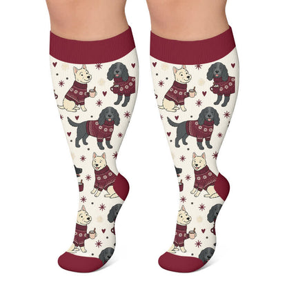 Plusock Plus Size Christmas Butterfly Dog Compression Socks - Wine - 4XL - image 5