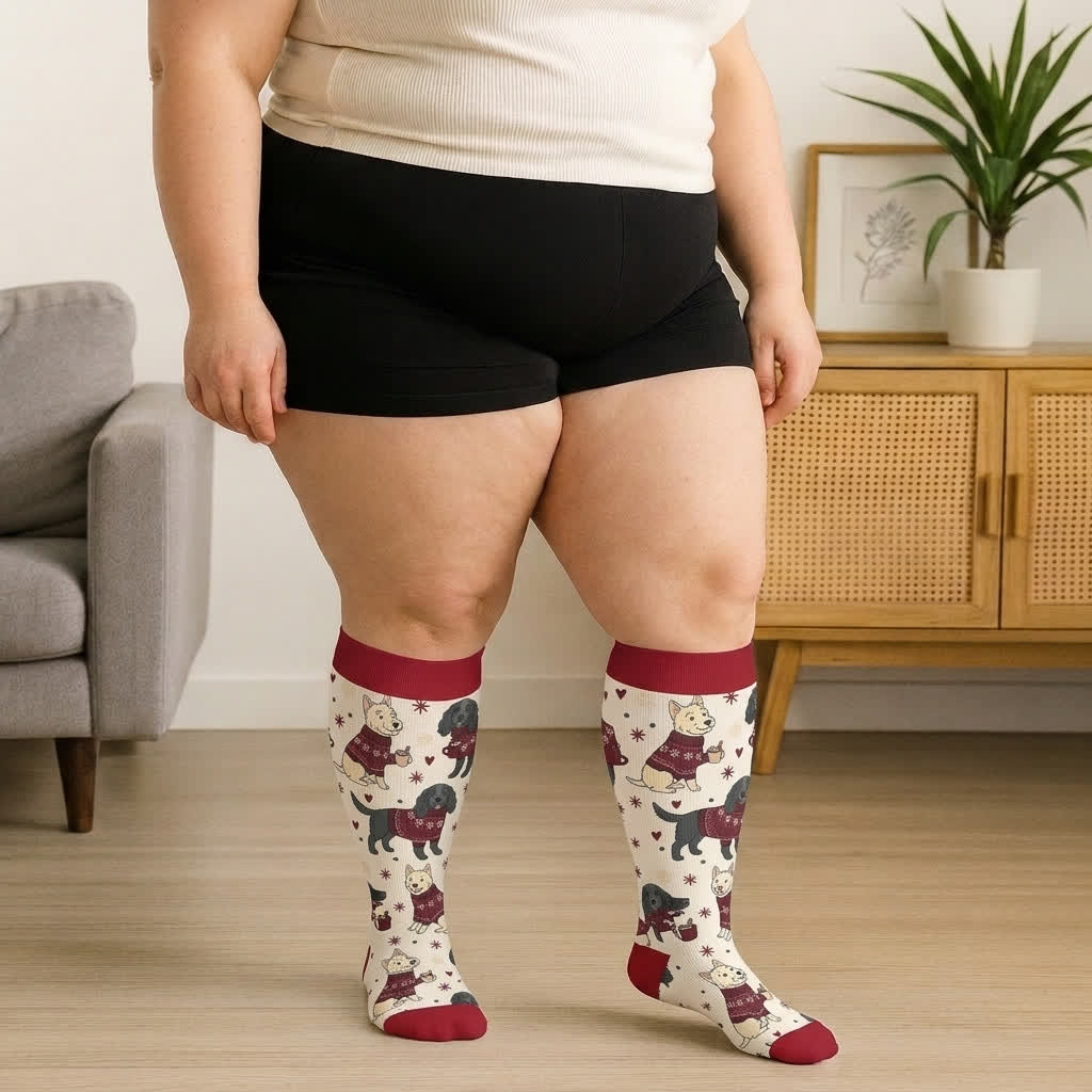 Plusock Plus Size Christmas Butterfly Dog Compression Socks - image 2