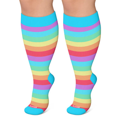 Plusock Plus Size Rainbow Stripe Compression Socks - Blue - 4XL - image 5