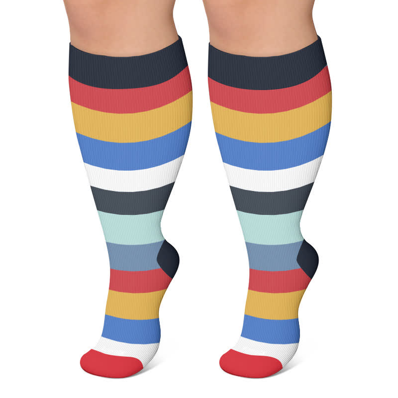 Plusock Plus Size Rainbow Stripe Compression Socks - Navy Blue - 4XL - image 6