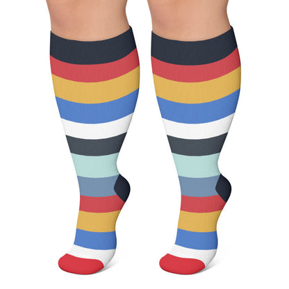 Plusock Plus Size Rainbow Stripe Compression Socks - Navy Blue - 4XL - image 6
