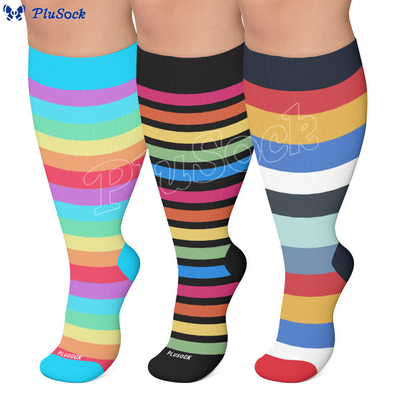 Plusock Plus Size Rainbow Stripe Compression Socks - image 0