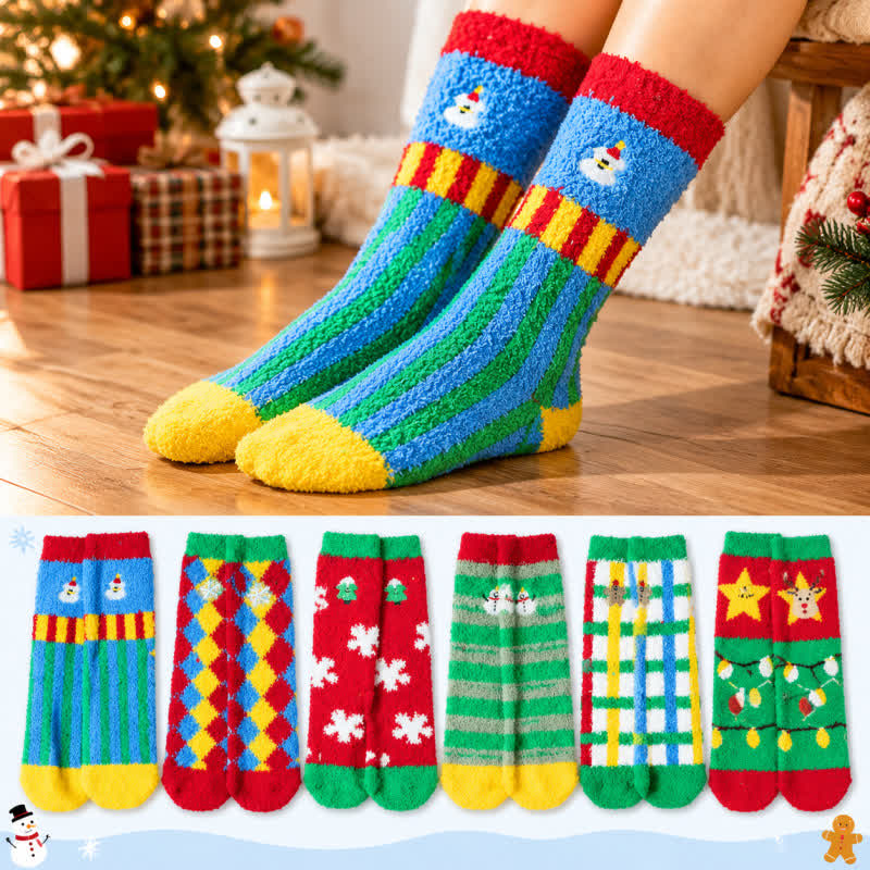 Plusock Festive Plush Plaid Quarter Socks (6 Pairs) - Multicolor - EU36-42(US3-8.5) - image 0