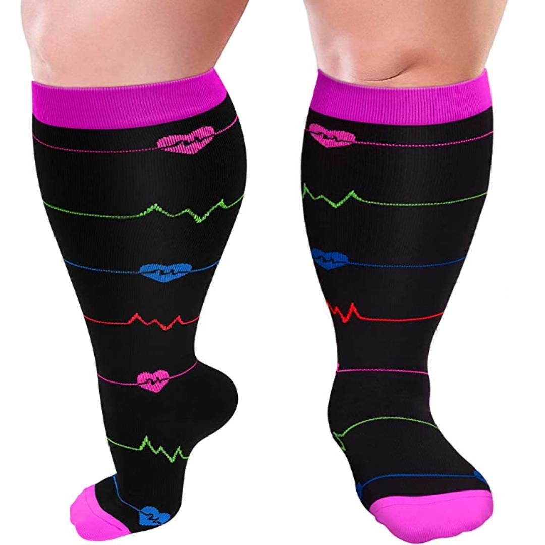 Plusock Colorful Pattern Plus Size Compression Socks 2XL-7XL(3 Pairs) - Purple - 7XL - image 6