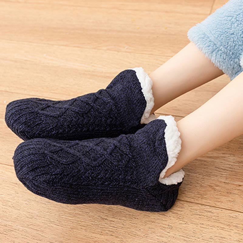 Plus Size Lamb Wool Warm Indoor Slipper Socks - Black - EU 43-45(US12.5-14.5) - image 3