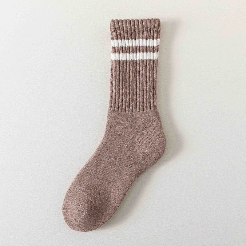 Plusock Striped Warm Wool Quarter Socks(5 Pairs) - Coffee - EU36-44(US3-10) - image 12