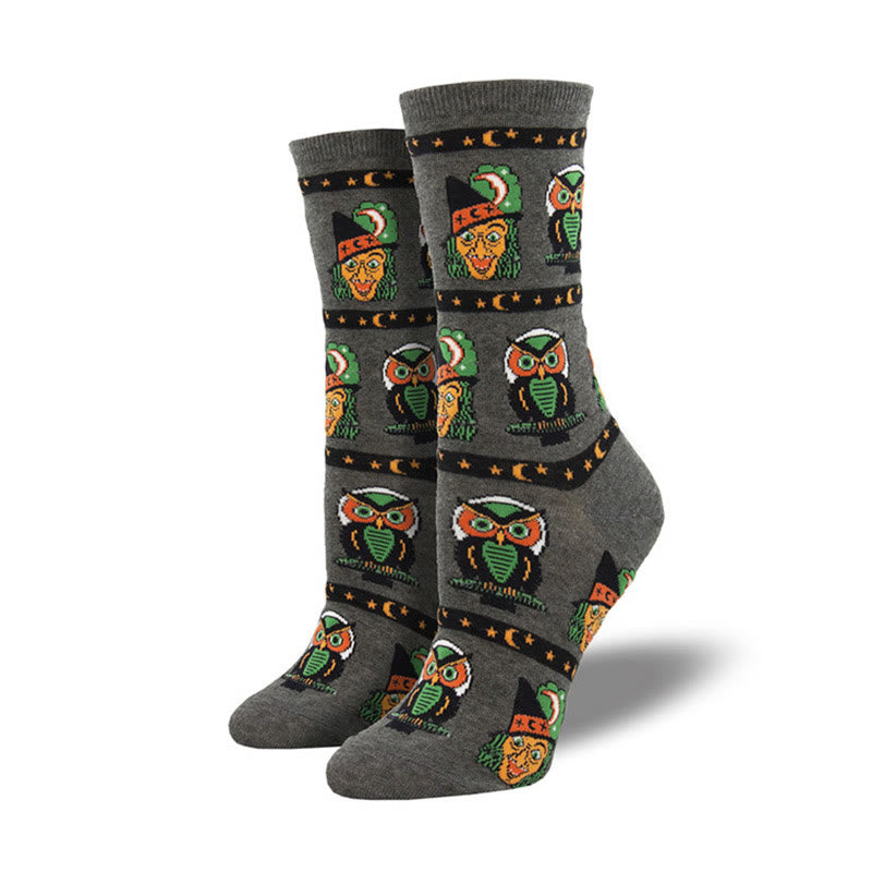 Plus Size Witch Ghost Halloween Crew Socks(4 Pairs)