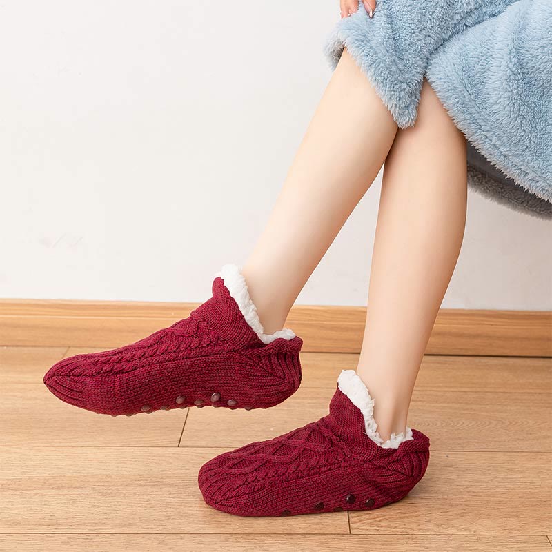 Plus Size Lamb Wool Warm Indoor Slipper Socks - Wine - EU 43-45(US12.5-14.5) - image 2