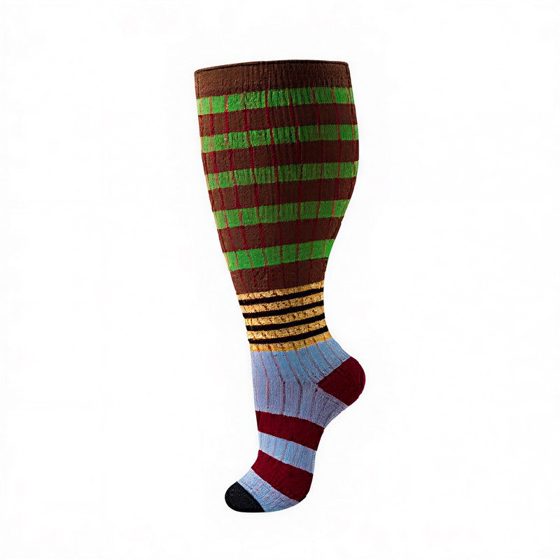 Plusock Plus Size Colorblock Stripe Compression Socks(4 Pairs) - Green - 4XL - image 6