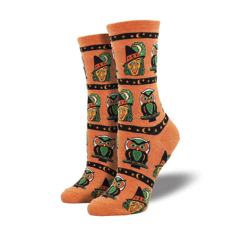 Plus Size Witch Ghost Halloween Crew Socks(4 Pairs)