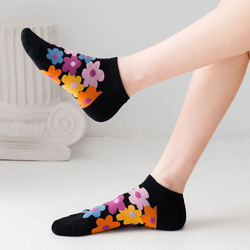 Plus Size Colored Flowers No Show Socks(5 Pairs)