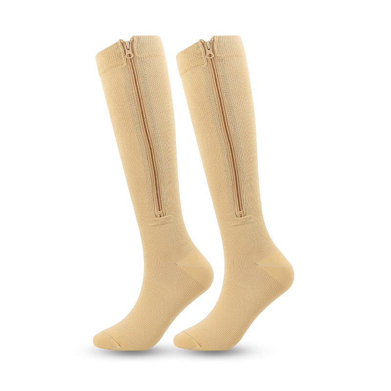 Plusock Zipper Knee High Compression Socks(3 Pairs) - Nude - 2XL - image 4
