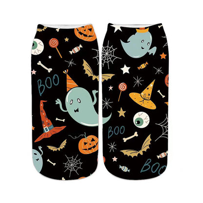 Plus Size Pumpkin Haunted House Quarter Socks(5 Pairs)
