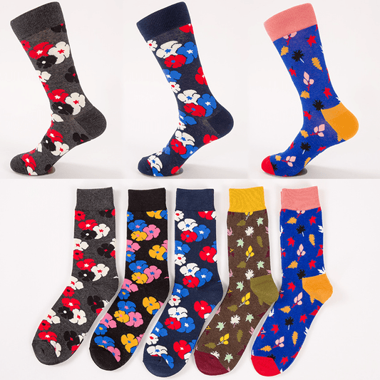 Plusock Plus Size Sakura Leaves Quarter Socks(5 Pairs)