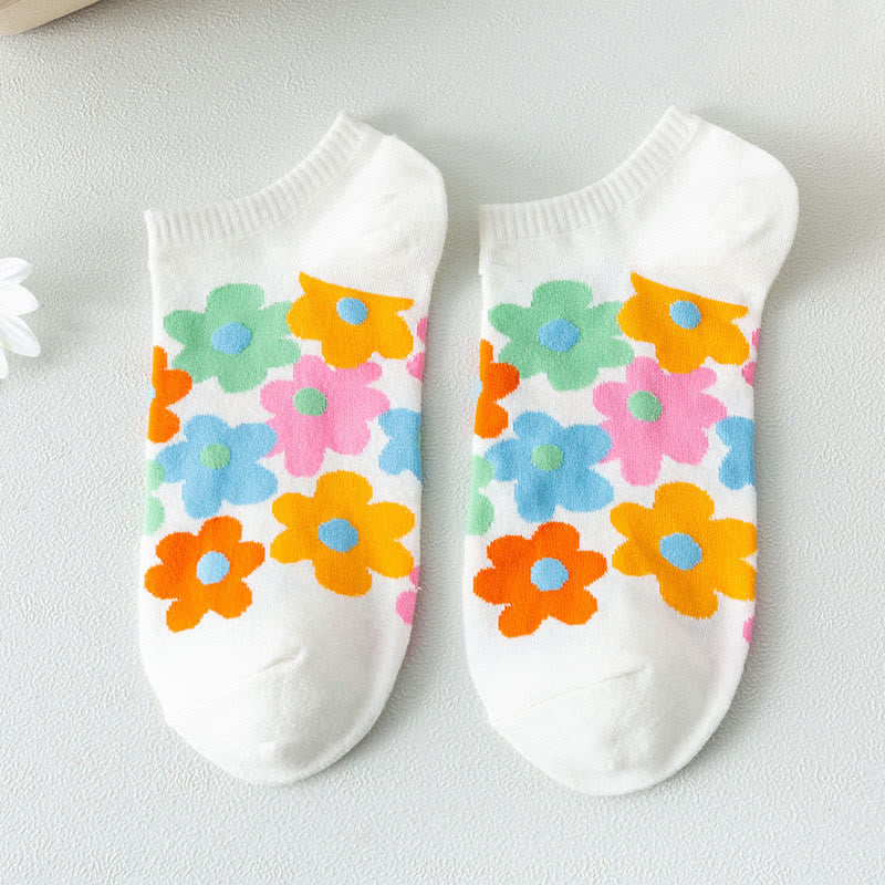 Plus Size Colored Flowers No Show Socks(5 Pairs)