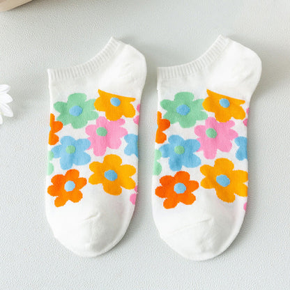 Plus Size Colored Flowers No Show Socks(5 Pairs)