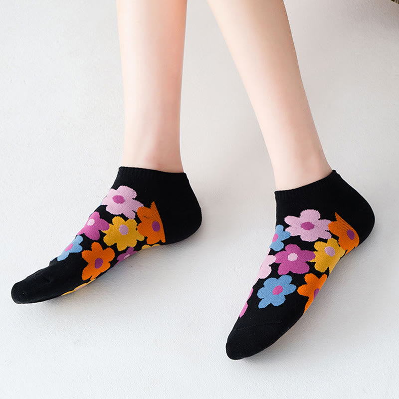 Plus Size Colored Flowers No Show Socks(5 Pairs)