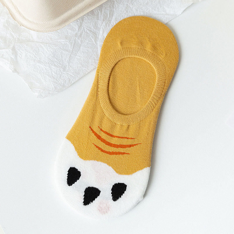 Plus Size Cat Footprints No Show Socks(5 Pairs)