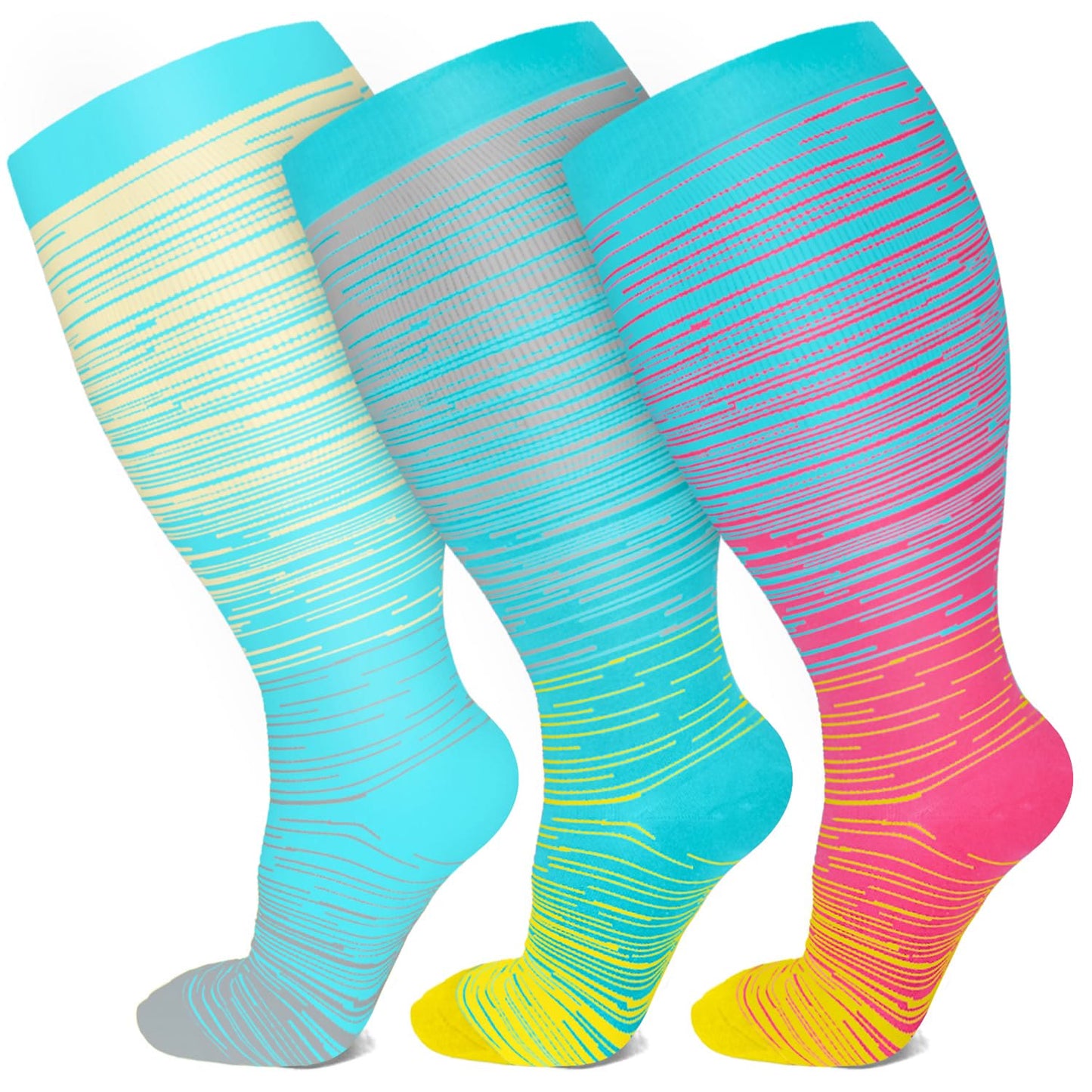 Plusock Plus Size Bright Stripe Compression Socks 2XL-7XL(3 Pairs) - image 11