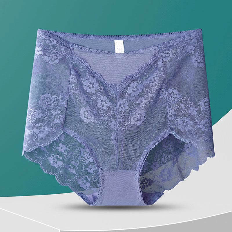 Plusock High-Waisted Floral Panty(5 Pairs) - Purple - 3XL - image 11