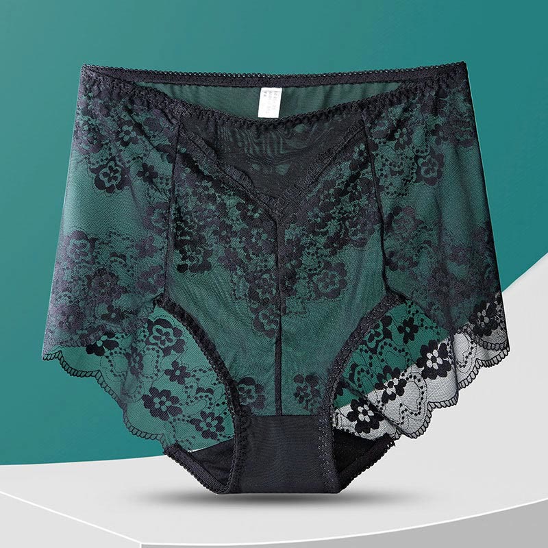 Plusock High-Waisted Floral Panty(5 Pairs) - Black - 3XL - image 4