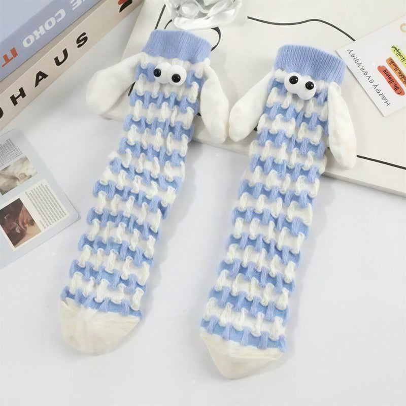 Plusock Plush Sheep Houndstooth Knit Socks(5 Pairs) - Blue - EU35-42(US2-8) - image 4