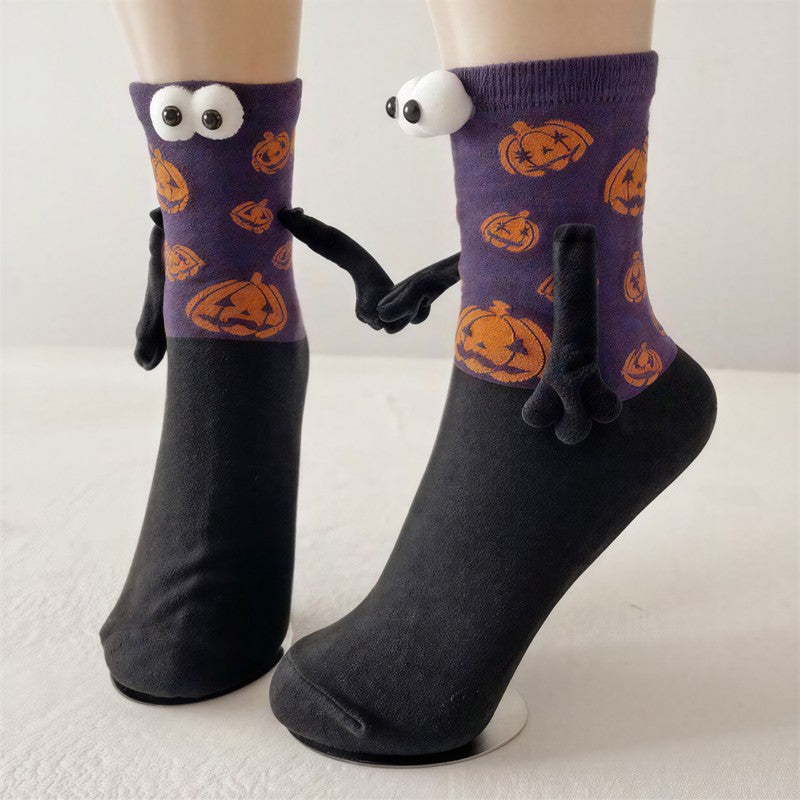 Plusock Halloween 3D Eyes Plush Cuff Quarter Socks(3 Pairs) - Purple - EU34-40(US1-7) - image 8
