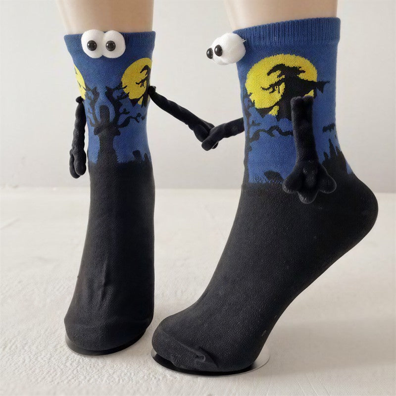 Plusock Halloween 3D Eyes Plush Cuff Quarter Socks(3 Pairs) - Dark Blue - EU34-40(US1-7) - image 6